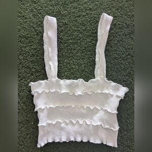 Zara Cream White Ruffled Lettuce Wedge Crop Top